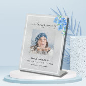 Silver blue floral photoherdenkings reclamebord met voetstuk