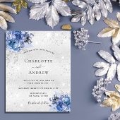 Silver blue florals budget bruiloft uitnodiging flyer