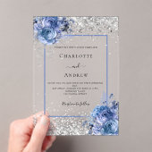 Silver blue florals clear luxury wedding acryl uitnodigingen (Insitu (Draagbaar))