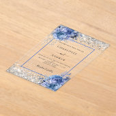 Silver blue florals clear luxury wedding acryl uitnodigingen (Laagn)