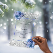 Silver blue florals clear luxury wedding acryl uitnodigingen