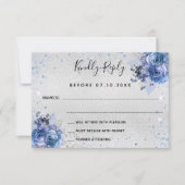 Silver blue florals elegant bruiloft RSVP (Voorkant)