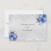 Silver blue florals elegant bruiloft RSVP (Achterkant)