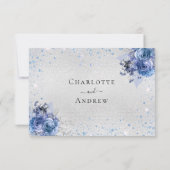 Silver blue florals elegant bruiloft RSVP Kaartje (Achterkant)
