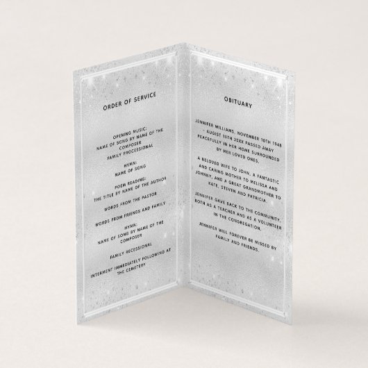 Silver blue florals foto glitter begrafenisprogram kaart (Binnen)