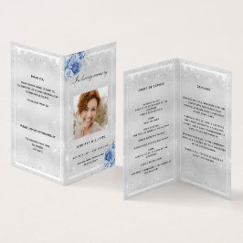 Silver blue florals foto glitter begrafenisprogram kaart