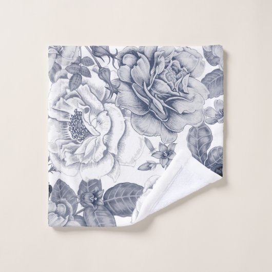 Silver Blue  Flowers Pattern Bath Towel Set Bad Handdoek (Wasdoekje)