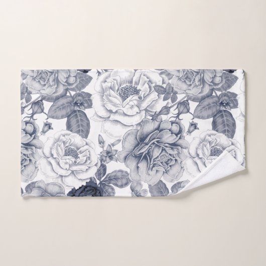 Silver Blue  Flowers Pattern Bath Towel Set Bad Handdoek (Handdoek)
