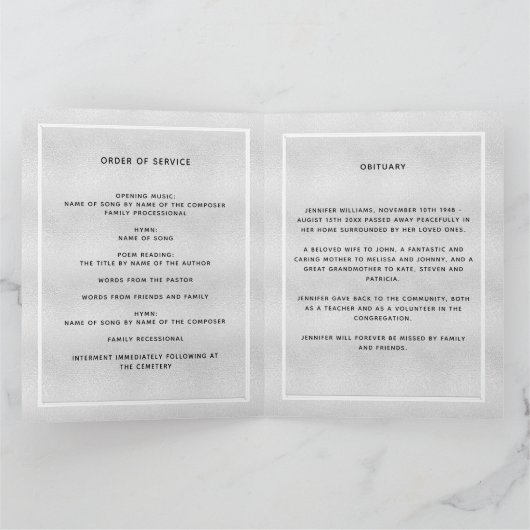 Silver Blue Foral Photoelegant begrafenisprogramma Bedankkaart (Binnen)