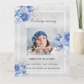 Silver Blue Foral Photoelegant begrafenisprogramma Bedankkaart (Voorkant)