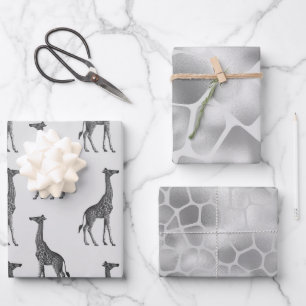 Silver Blue Giraffe Print Inpakpapier Vel