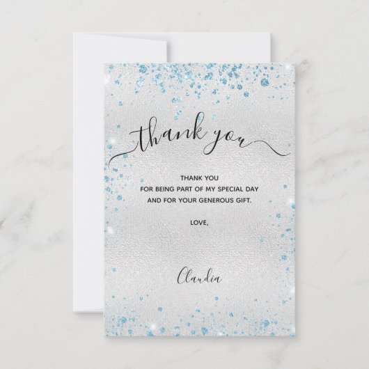 Silver Blue glitter bedankt (Voorkant)
