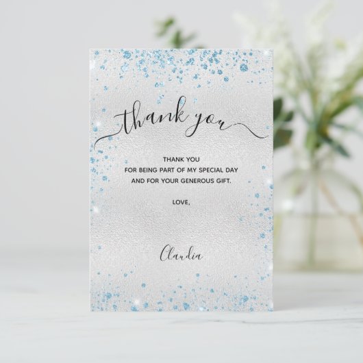 Silver Blue glitter bedankt (Staand voorkant)