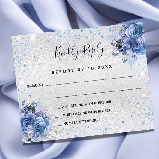 Silver blue glitter-bloemenbudget bruiloft RSVP
