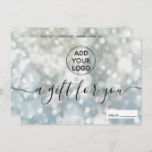 Silver blue glitter bokeh logo gift certificaat (Voorkant / Achterkant)
