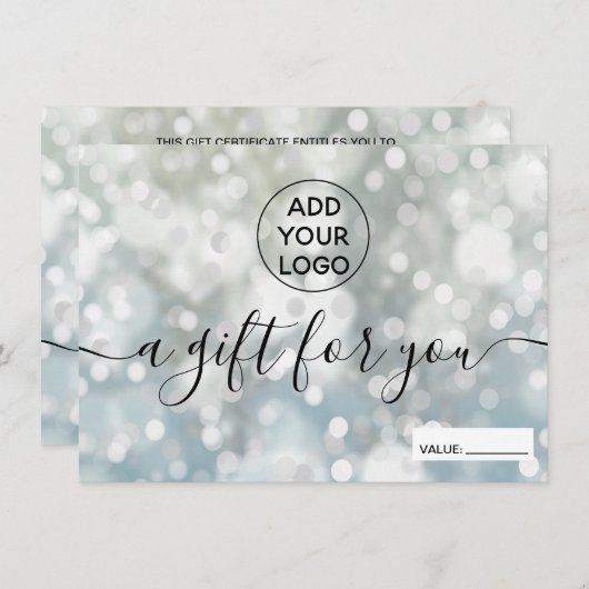 Silver blue glitter bokeh logo gift certificaat (Voorkant / Achterkant)
