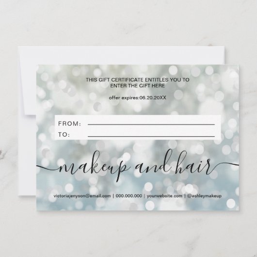 Silver blue glitter bokeh logo gift certificaat (Achterkant)