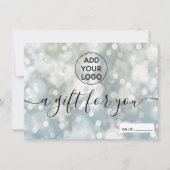 Silver blue glitter bokeh logo gift certificaat (Voorkant)