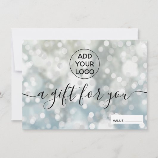 Silver blue glitter bokeh logo gift certificaat (Voorkant)