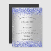 Silver blue glitter bruiloft magnet-uitnodiging (Voorkant / Achterkant)
