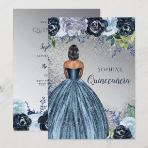 Silver Blue Glitter Dress Quinceañera Quince Kaart