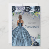 Silver Blue Glitter Dress Quinceañera Quince Kaart (Voorkant)