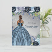 Silver Blue Glitter Dress Quinceañera Quince Kaart (Staand voorkant)