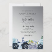 Silver Blue Glitter Dress Quinceañera Quince Kaart (Achterkant)