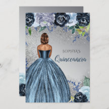 Silver Blue Glitter Dress Quinceañera Quince