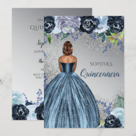 Silver Blue Glitter Dress Quinceañera Quince Kaart