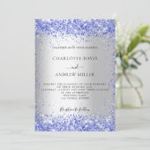 Silver blue glitter formal elegant bruiloft kaart (Staand voorkant)