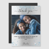 Silver blue glitter foto bedankt je magneet (Voorkant / Achterkant)