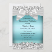 Silver Blue Glitter Jewel Bow Quinceanera Kaart (Voorkant)
