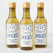 Silver Blue Glitter Klasse van 2025 Afstuderen Wijn Etiket (Flessen)