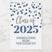 Silver Blue Glitter Klasse van 2025 Afstuderen Wijn Etiket (Enkel label)