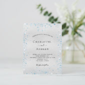 Silver blue glitter metal elegant winterbruiloft uitnodiging briefkaart (Staand voorkant)