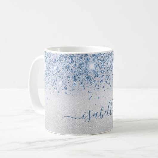 Silver Blue glitter-naamscript Koffiemok (Voorkant links)
