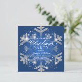 Silver & Blue Glitter Snowflake Xmas Holiday Party Kaart (Staand voorkant)