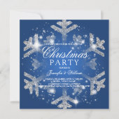 Silver & Blue Glitter Snowflake Xmas Holiday Party Kaart (Voorkant)