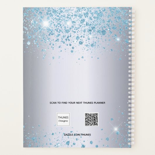 Silver blue glitter stofnaam monogram 2022 planner (Achterkant)
