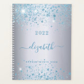 Silver blue glitter stofnaam monogram 2022 planner (Voorkant)