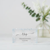 Silver blue glitter trouwwebsite RSVP QR-code Informatiekaartje (Staand voorkant)