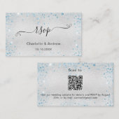 Silver blue glitter trouwwebsite RSVP QR-code Informatiekaartje (Voorkant / Achterkant)