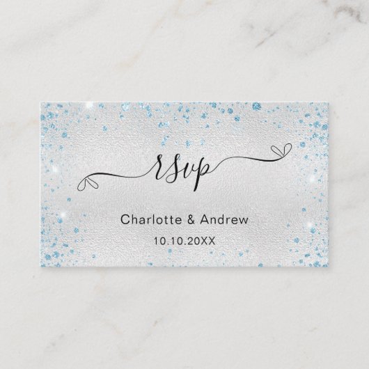 Silver blue glitter trouwwebsite RSVP QR-code Informatiekaartje (Voorkant)