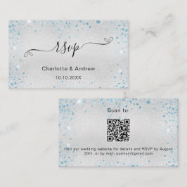 Silver blue glitter trouwwebsite RSVP QR-code Informatiekaartje