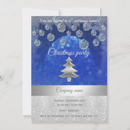 Silver-blue glittery Enterprise-kerstparty Kaart (Voorkant)