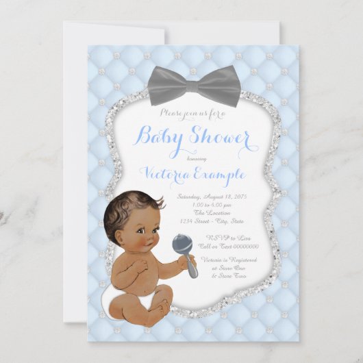 Silver Blue Grey Bow Stropdas Etnische Jongen Baby Kaart (Voorkant)