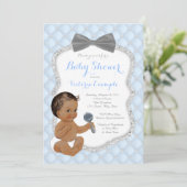 Silver Blue Grey Bow Stropdas Etnische Jongen Baby Kaart (Staand voorkant)