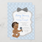 Silver Blue Grey Bow Stropdas Etnische Jongen Baby Kaart (Voorkant / Achterkant)