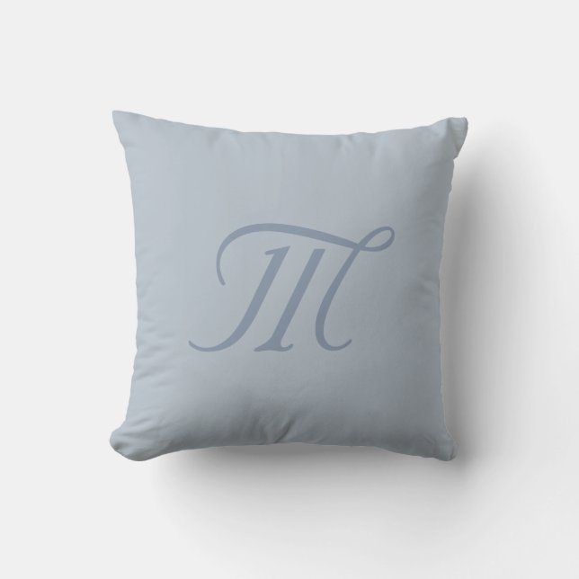 Silver Blue Grey Chic Calming Monogram Pillow Kussen (Voorkant)